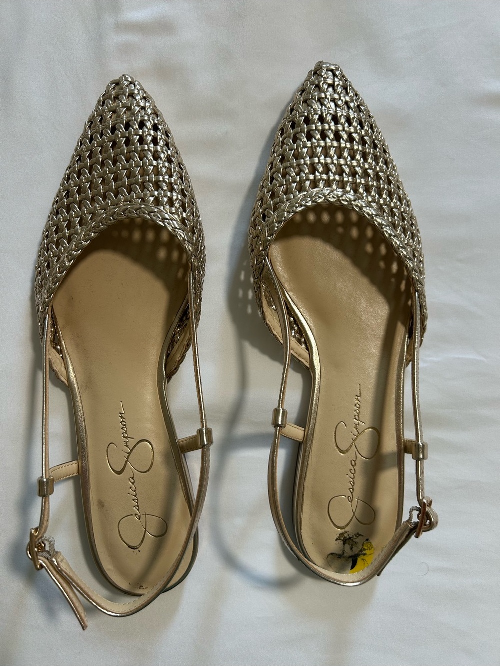 Jessica Simpson Woven Metallic Champagne Slingback Flats